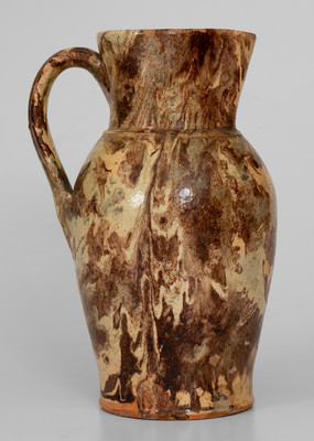 Exceptional Large-Sized Redware Pitcher with Slip Decoration, Signed 