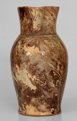Exceptional Large-Sized Redware Pitcher with Slip Decoration, Signed 