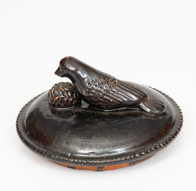 Redware Bird-Finialed Lid w/ Associated Jar, attrib. Anthony Baecher, Adams County, PA, c1855