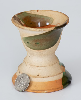 Unusual Copper-Glazed Shenandoah Valley Redware Egg Cup, Strasburg, VA