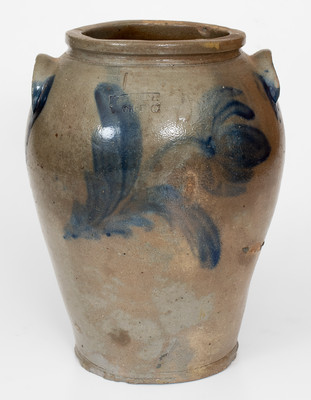 Rare R. BUTT (Washington, D.C.) One-Gallon Stoneware Jar w/ Cobalt Floral Decoration