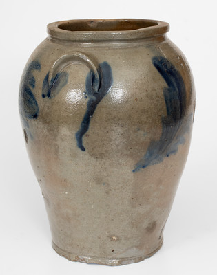 Rare One-Gallon Stoneware Jar with Cobalt Floral Decoration, Stamped 
