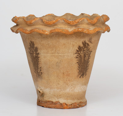 Rare SOLOMON BELL / STRASBURG / Va. Redware Flowerpot w/ Mocha-Style Seaweed Decoration