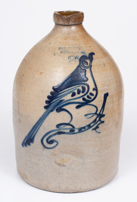 Scarce FORT EDWARD / POTTERY CO. (New York) Stoneware Syrup Jug w/ Cobalt Bird Decoration