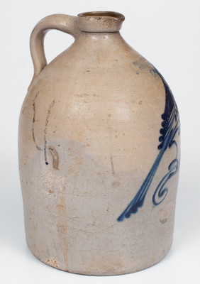 Scarce FORT EDWARD / POTTERY CO. (New York) Stoneware Syrup Jug w/ Cobalt Bird Decoration