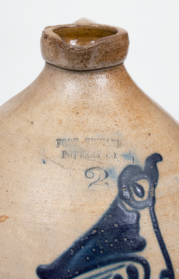 Scarce FORT EDWARD / POTTERY CO. (New York) Stoneware Syrup Jug w/ Cobalt Bird Decoration