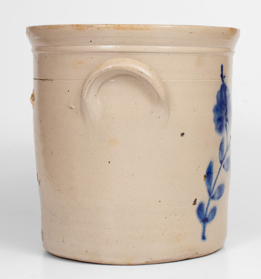 Three-Gallon M. WOODRUFF / CORTLAND, New York Stoneware Crock w/ Floral Decoration