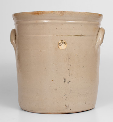 Three-Gallon M. WOODRUFF / CORTLAND, New York Stoneware Crock w/ Floral Decoration