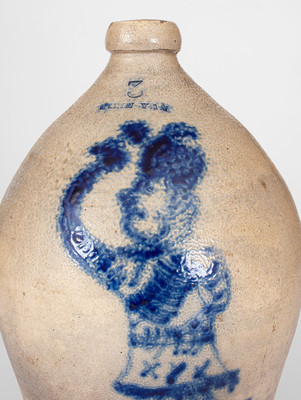 Extremely Rare PENN YAN, NY Stoneware Jug w/ Cobalt Seneca Indian Decoration