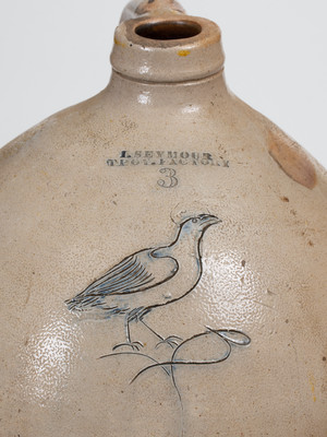 Three-Gallon I. SEYMOUR / TROY FACTORY (New York) Stoneware Incised Bird Jug, c1830
