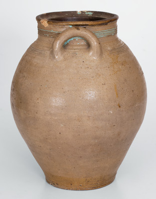 CHARLESTOWN (Boston, MA) Iron-Decorated Stoneware Jar w/ Impressed Eagle-on-Cannon Motif, 1812-27