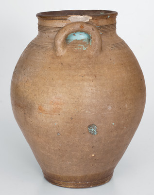 CHARLESTOWN (Boston, MA) Iron-Decorated Stoneware Jar w/ Impressed Eagle-on-Cannon Motif, 1812-27