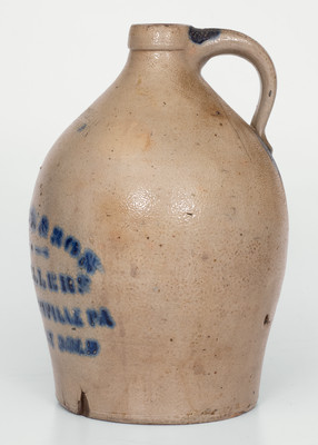 Scarce Stoneware Jug w/ Elizabeth, PA Distillers' Advertising, Stamped F.H. COWDEN / HARRISBURG