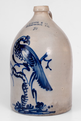 Exceptional J. NORTON & CO. / BENNINGTON, VT. Stoneware Jug w/ Cobalt Pheasant-on-Stump Decoration