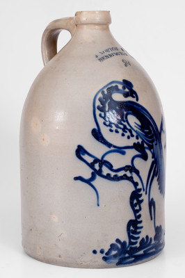 Exceptional J. NORTON & CO. / BENNINGTON, VT. Stoneware Jug w/ Cobalt Pheasant-on-Stump Decoration