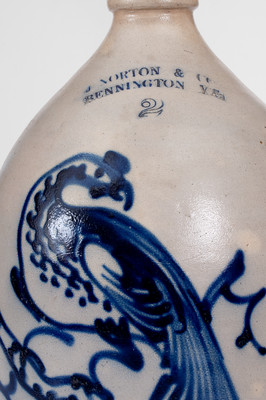 Exceptional J. NORTON & CO. / BENNINGTON, VT. Stoneware Jug w/ Cobalt Pheasant-on-Stump Decoration