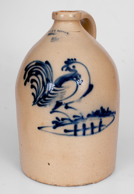 Rare Two-Gallon J. & E. NORTON / BENNINGTON, VT. Stoneware Jug w/ Large Cobalt Rooster Decoration