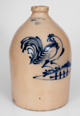 Rare Two-Gallon J. & E. NORTON / BENNINGTON, VT. Stoneware Jug w/ Large Cobalt Rooster Decoration