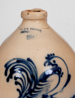 Rare Two-Gallon J. & E. NORTON / BENNINGTON, VT. Stoneware Jug w/ Large Cobalt Rooster Decoration