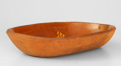 Slip-Decorated Redware Loaf Dish, PA or NJ origin, 19th century