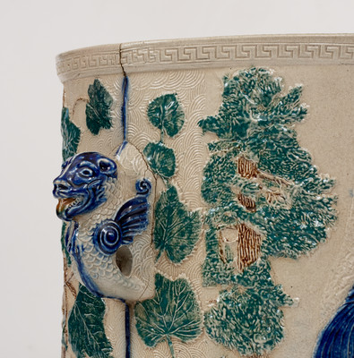 Scarce Rebecca-at-the-Well Stoneware Cooler w/ Three-Color Slip Decoration, White's Pottery, Utica, NY