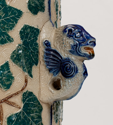 Scarce Rebecca-at-the-Well Stoneware Cooler w/ Three-Color Slip Decoration, White's Pottery, Utica, NY