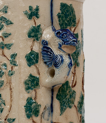 Scarce Rebecca-at-the-Well Stoneware Cooler w/ Three-Color Slip Decoration, White's Pottery, Utica, NY