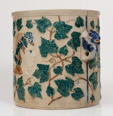 Scarce Rebecca-at-the-Well Stoneware Cooler w/ Three-Color Slip Decoration, White's Pottery, Utica, NY