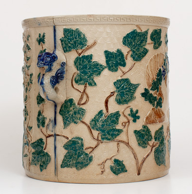 Scarce Rebecca-at-the-Well Stoneware Cooler w/ Three-Color Slip Decoration, White's Pottery, Utica, NY