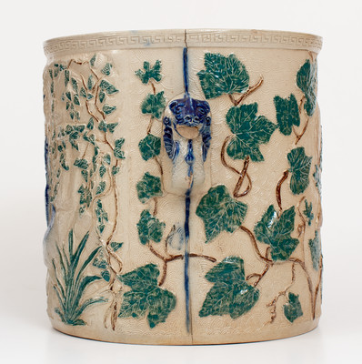 Scarce Rebecca-at-the-Well Stoneware Cooler w/ Three-Color Slip Decoration, White's Pottery, Utica, NY