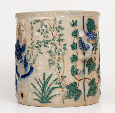 Scarce Rebecca-at-the-Well Stoneware Cooler w/ Three-Color Slip Decoration, White's Pottery, Utica, NY