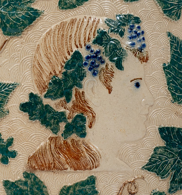 Scarce Rebecca-at-the-Well Stoneware Cooler w/ Three-Color Slip Decoration, White's Pottery, Utica, NY