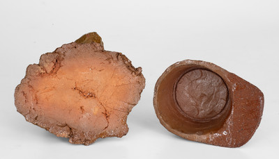 Rare Two-Piece Sewer Tile Bust Sculpture of a Hatted Man, probably Ohio, late 19th / early 20th century