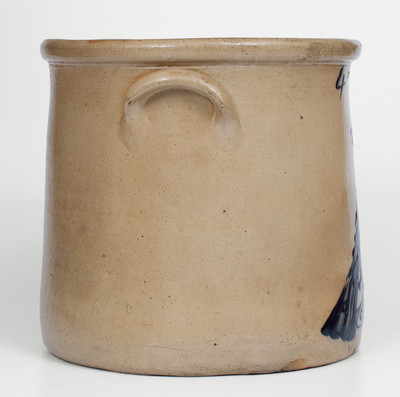 Four-Gallon ALBANY, N.Y. Stoneware Crock w/ Large Cobalt Bird Decoration