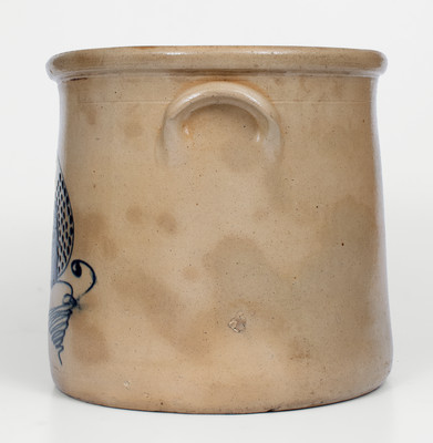 Four-Gallon ALBANY, N.Y. Stoneware Crock w/ Large Cobalt Bird Decoration