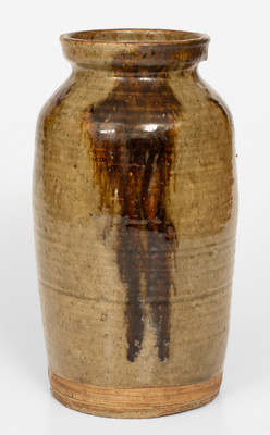 Rare One-Gallon Bacon Level, Alabama Stoneware Jar w/ Alkaline Glaze and Iron-Oxide Decoration