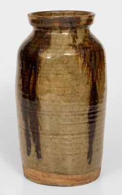 Rare One-Gallon Bacon Level, Alabama Stoneware Jar w/ Alkaline Glaze and Iron-Oxide Decoration