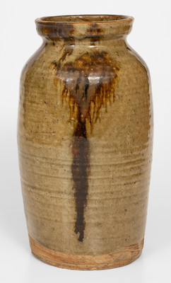 Rare One-Gallon Bacon Level, Alabama Stoneware Jar w/ Alkaline Glaze and Iron-Oxide Decoration