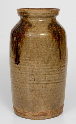 Rare One-Gallon Alkaline-Glazed Stoneware Jar with Iron-Oxide Decoration, John Davis Leopard or possibly Ussery Family, Bacon Level, Randolph County, AL, circa 1845.