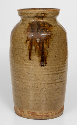 Rare One-Gallon Bacon Level, Alabama Stoneware Jar w/ Alkaline Glaze and Iron-Oxide Decoration