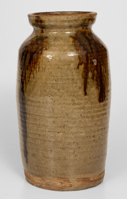 Rare One-Gallon Bacon Level, Alabama Stoneware Jar w/ Alkaline Glaze and Iron-Oxide Decoration