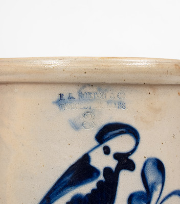 Three-Gallon F.B. NORTON & CO / WORCESTER, MASS. Stoneware Parrot Crock