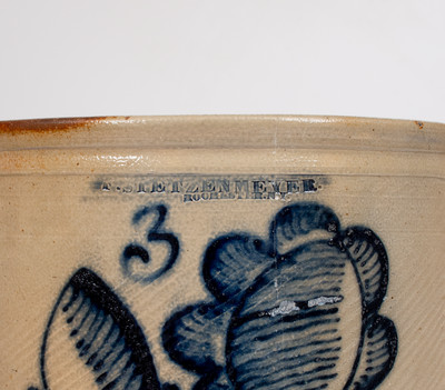 Three-Gallon F. STETZENMEYER. / ROCHESTER, N.Y. Stoneware Crock w/ Elaborate Cobalt Decoration