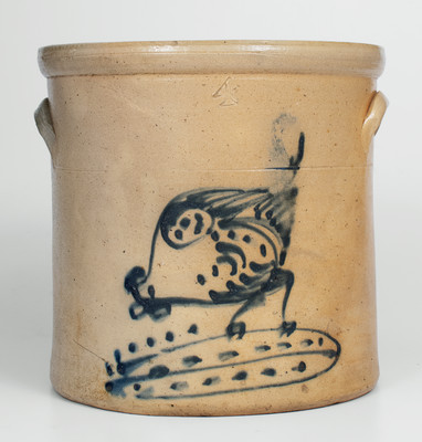 Four-Gallon New York State Stoneware Chicken Pecking Corn Crock