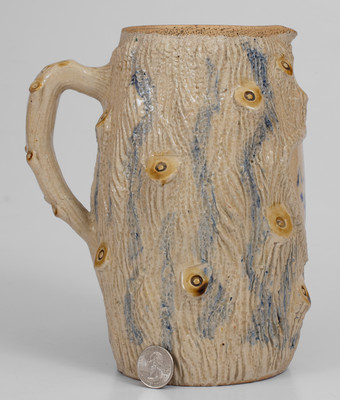 American Stoneware Rustic-Form Presentation Tankard Pitcher w/ Cobalt Decoration, late 19th century