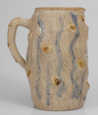 American Stoneware Rustic-Form Presentation Tankard Pitcher w/ Cobalt Decoration, late 19th century