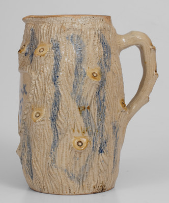 American Stoneware Rustic-Form Presentation Tankard Pitcher w/ Cobalt Decoration, late 19th century