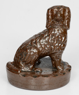 Rare William E. Arblaster, Clarion County, PA, 1894 Albany-Slip-Glazed Stoneware Presentation Dog Doorstop