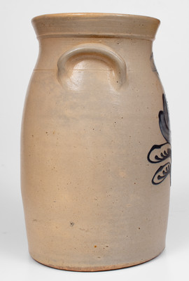 Three-Gallon J. BURGER / ROCHESTER, N.Y. Stoneware Churn w/ Cobalt Floral Decoration