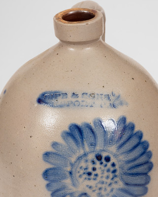 Rare SIPE & SONS (Williamsport, PA) Stoneware Jug w/ Cobalt Floral Decoration